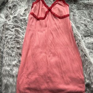 Pink Lace Trim Mini Dress